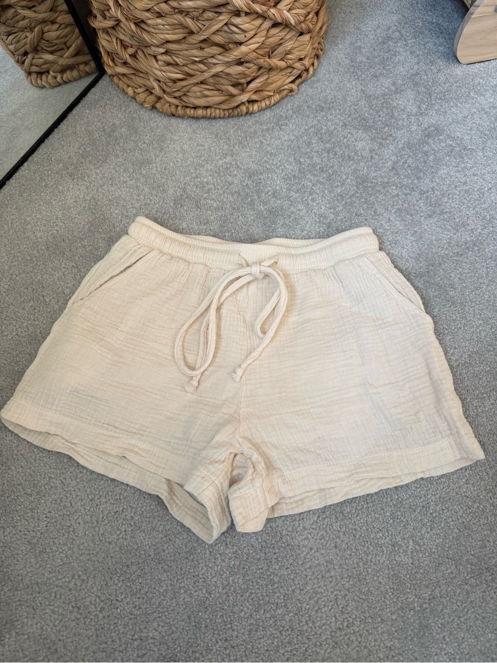 High-Waist Cream Drawstring Lounge Shorts